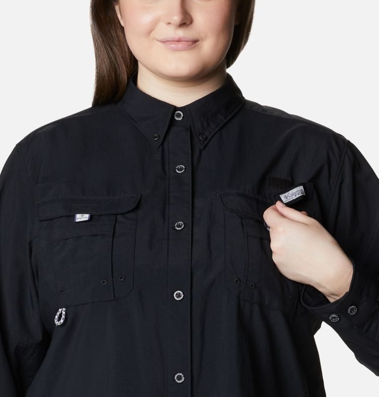 Women's Columbia PFG Bahama Long Sleeve Shirts Black | Plus Size CA-W4A58